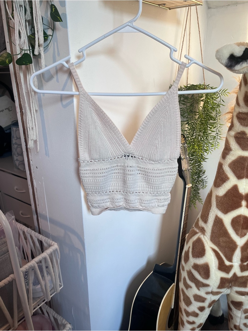 Arden B Cream Knit Lace-Trim Bralette